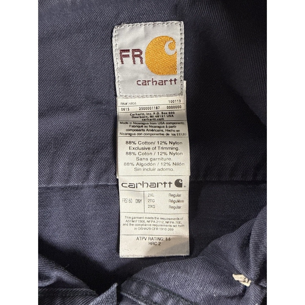 Carhartt FRS160 DNY Navy Flame Resistant Long Sleeve Work Shirt Size 2XL - Picture 6 of 12